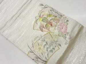 手描き地紙に草花模様織出し名古屋帯